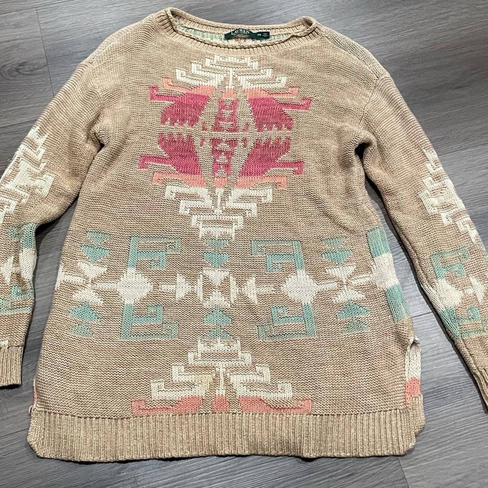 Ralph Lauren Aztec AOP Pink and Teal Knit Sweater